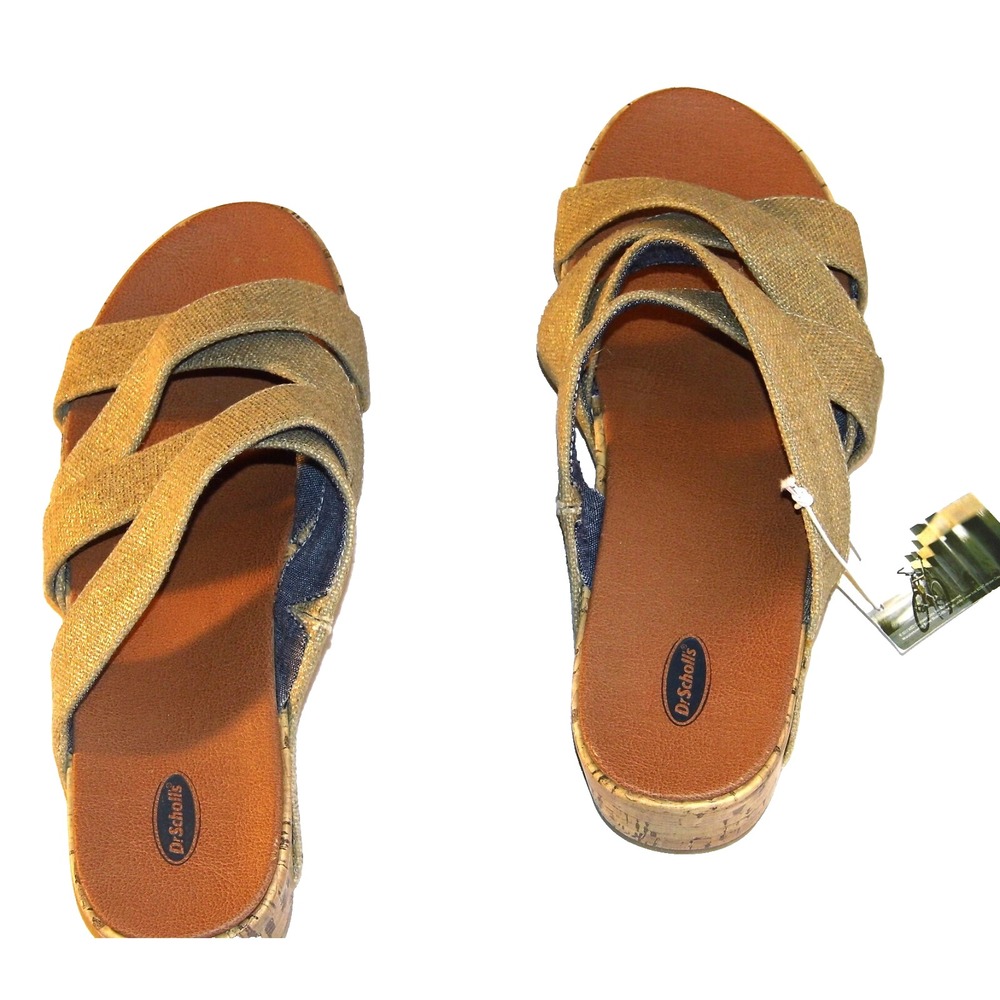 Dr. Scholls Metallic Gold Criss Cross Band Wedges Women's SZ 10M Casual,Summer